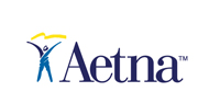 The image shows a logo with the text  AETNA  prominently displayed, along with a stylized graphic element resembling a leaf or a drop of water, and below it, a tagline that reads  AETNA  in a smaller font size.